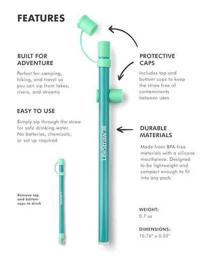 LifeStraw Sip Essential – Lightweight Water Filter Drinking Straw, Removes Bacteria, Parasites and Microplastics, Seaglass