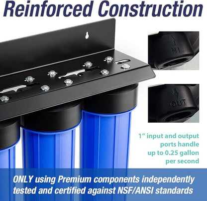 iSpring WGB32BM 3-Stage Whole House Water Filtration System & WSP50 WSP-50 WSP-50-Reusable Whole House Spin Down Sediment Water Filter 50 Micron, 1" MNPT + 3/4" FNPT, 50 Micron, Brass
