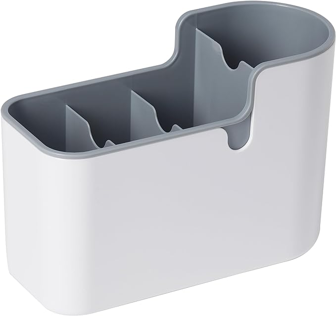 Amazon Basics Countertop & Wall Organization for Utensils, Space-Saving, Divided Compartments, White & Grey