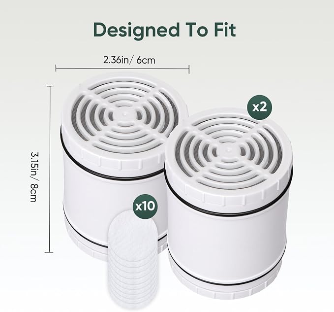 Shower Filter Replacement for AquaBliss SF400 & SF500, Multi-Stage Hard Water Shower Head Filter Reduce Rust, Chlorine, Toxins (2 Packs Filters + 10 Packs Sediment Pads)