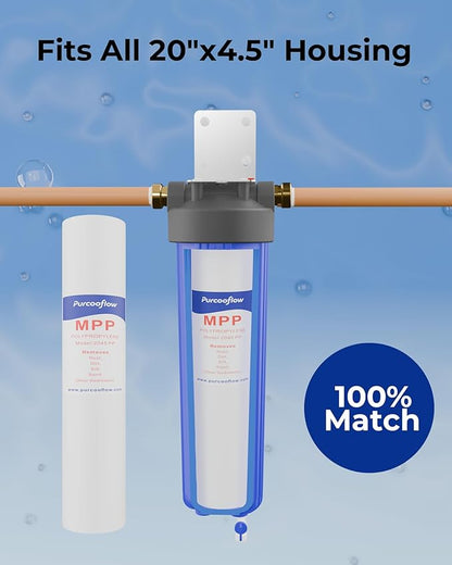 20x4.5 Inch PP Sediment Water Filter, Multi-Layer Gradient Density Replacement, Reduces Sand, Rust, Dirt & Silt, 5 Micron, Fits Standard 20" Housings