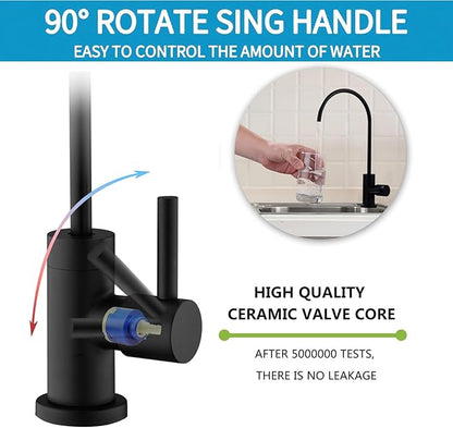 Black Water Filter Faucet - 100% Lead-Free RO Faucet, 360° Swivel Drinking Water Faucet for Kitchen Sink, Compatible with Reverse Osmosis & Under Sink Filtration Systems