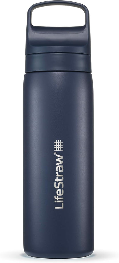 LifeStraw Go Series – Insulated Stainless Steel Water Filter Bottle for Travel and Everyday Use, Removes Bacteria, Parasites and Microplastics, Improves Taste, 18oz Aegean Sea
