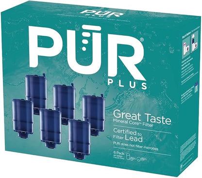 PUR Plus Mineral Core Faucet Mount Water Filter Replacement, 6 Pack for 18-Month Supply, Compatible Water Filter for Sink Faucet PUR Filtration Systems (RF-9999)