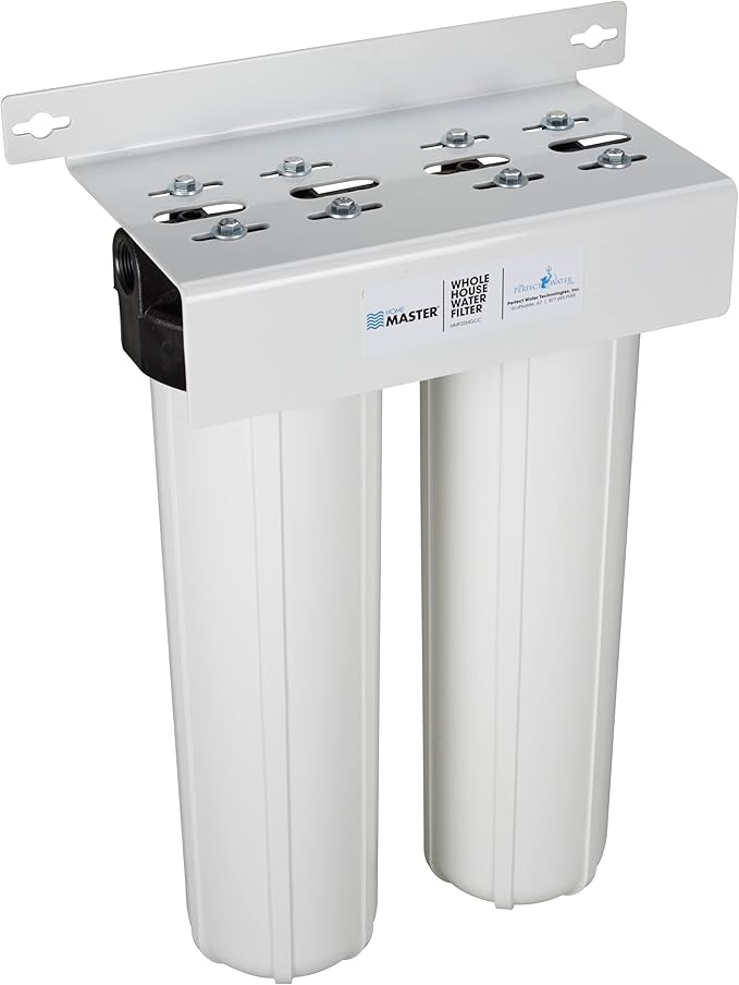 Home Master HMF2SmgCC Whole House Water Filter, 4-layer sediment filter 25 to 1 micron, Powerful Up-Flow KDF85 & Catalytic Carbon 10gpm, 1” NPT ports, Patented heavy steel bracket fits 16” wall studs