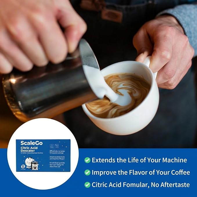 12 Use Coffee Machine Cleaner & Descaler | Citric Acid Descaling Powder | Pre-measured Package for Mess-Free Use & Storage | Removes Limescale | Compatible with Keurig, Nespresso, Breville