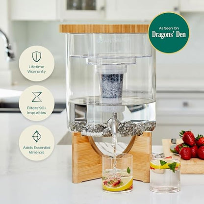 Santevia Glass Water Filtration System – Countertop Filter for Fluoride & Chlorine Removal | Adds Minerals, Balances pH | Home Water Purifier | Fluoride Filter | Alkaline