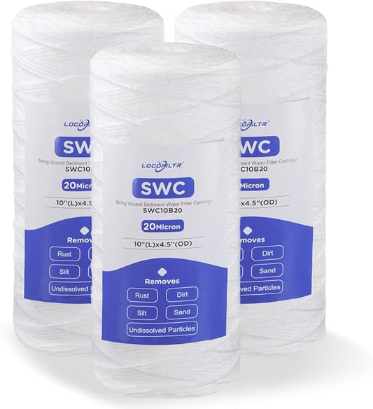 20 Micron 10" x 4.5" Whole House String Wound Water Filter Cartridge 3 Pack | Sediment Well Water Filter Replacement for CW25-BBS, SWC-45-1020, WP25BB97P, RS24, SP-WP25-BB, WH-HD200-C