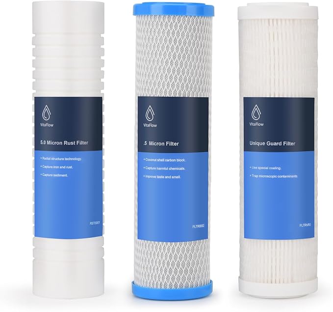 3-Stage RV Water Filter Fit for Clearsource Ultra Three Canister System Includes 5-Micron Sediment Filter, 0.5-Micron Coconut Carbon Block, Final Guard Stage, Improves Taste & Odor