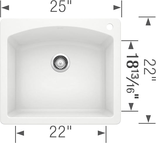 BLANCO, White 440211 DIAMOND SILGRANIT Drop-In or Undermount Kitchen Sink, 25" X 22"