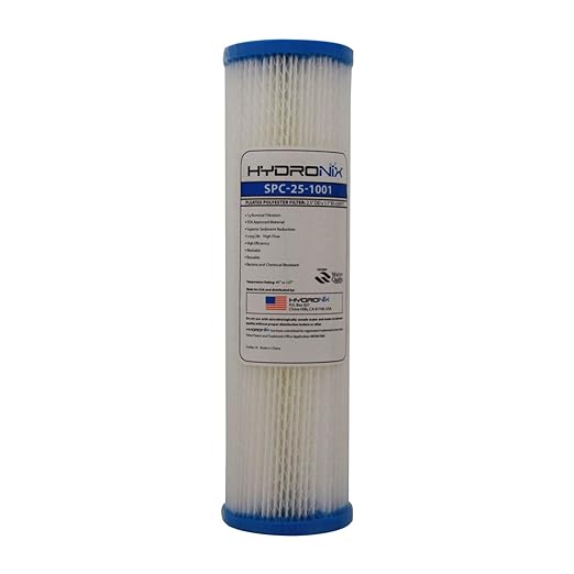Hydronix SPC-25-1001 Universal Whole House Sediment Pleated Water Filter, Washable and Reusable, 2.5" x 10" - 1 Micron