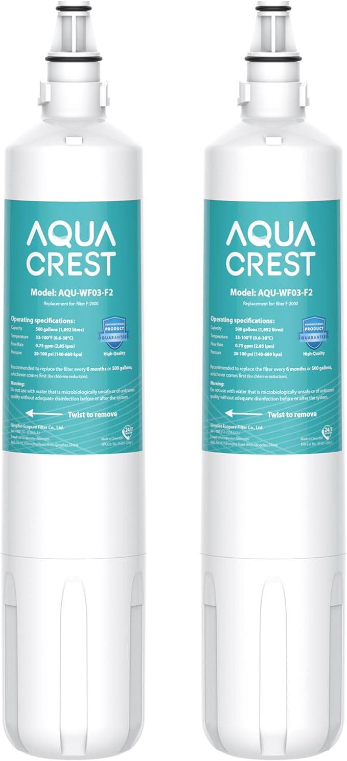 AQUA CREST F-2000 Water Filter, Replacement for InSinkErator® F-1000, F-2000, F-3000, AquaPure AP Easy C-Complete, 500 Gallons, NSF/ANSI 42, 2 Pack