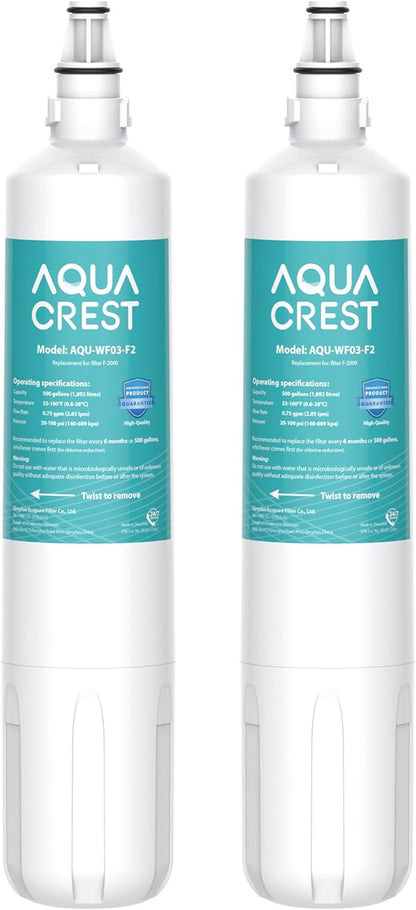 AQUA CREST F-2000 Water Filter, Replacement for InSinkErator® F-1000, F-2000, F-3000, AquaPure AP Easy C-Complete, 500 Gallons, NSF/ANSI 42, 2 Pack