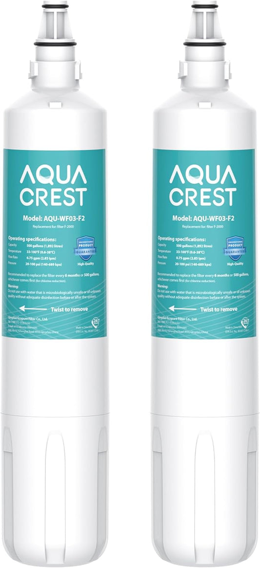 AQUA CREST F-2000 Water Filter, Replacement for InSinkErator® F-1000, F-2000, F-3000, AquaPure AP Easy C-Complete, 500 Gallons, NSF/ANSI 42, 2 Pack