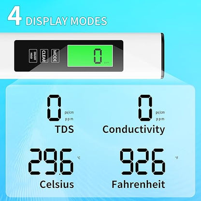 4-in-1 tds Meter Digital Water Tester - TDS/EC/Temperature（ °C / °F ）Meter | 0-9999 ppm | for Drinking Water, Hydroponics, Aquariums, RO Systems & Swimming Pools