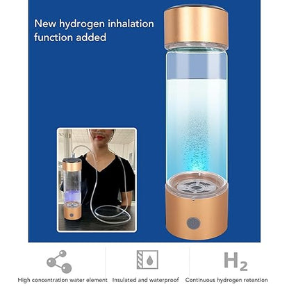 410ml Hydrogen Water Bottle with Nasal Inhalation Hose, 1200?1400PPB Portable Rechargeable Hydrogen Water Ionizer Machine, Hydrogen Rich Water Glass Health Cup for Home Travel