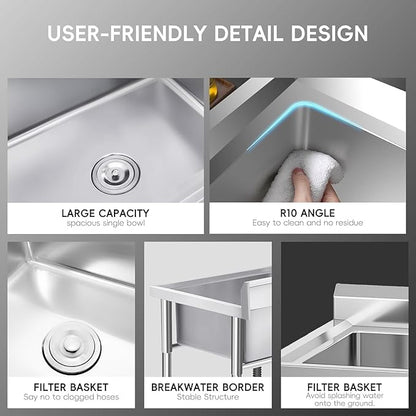 Garvee Stainless Steel 3 Compartment Commercial Sink, 11x19 Inch Basins with 2 Drainboards, NSF Certified Undermount Utility Sink for Restaurant Kitchen Bar