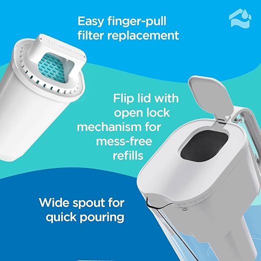 HOMEWATER 10-Cup Water Filter Pitcher (White) + 4 Replacement Filters Bundle – BPA-Free, High-Flow Carbon Filtration Pitcher, Refrigerator-Slim, Long-Life Filters (Up to 160 gals)