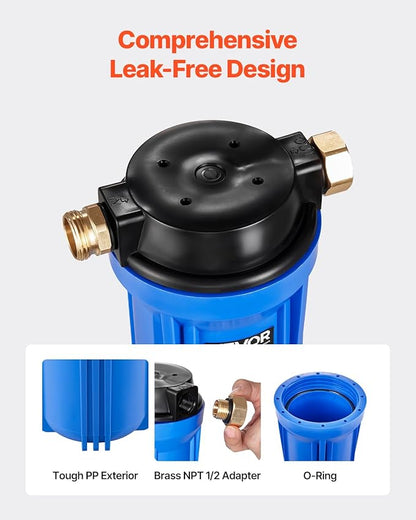 VEVOR RV Water Filter, 2.5 x 10 in Water Filter System for Campers, Remove Sediments, Chlorine, Bad Tastes, Odors, and Most Contaminants, RV Filter for RVs, Boats, Vans