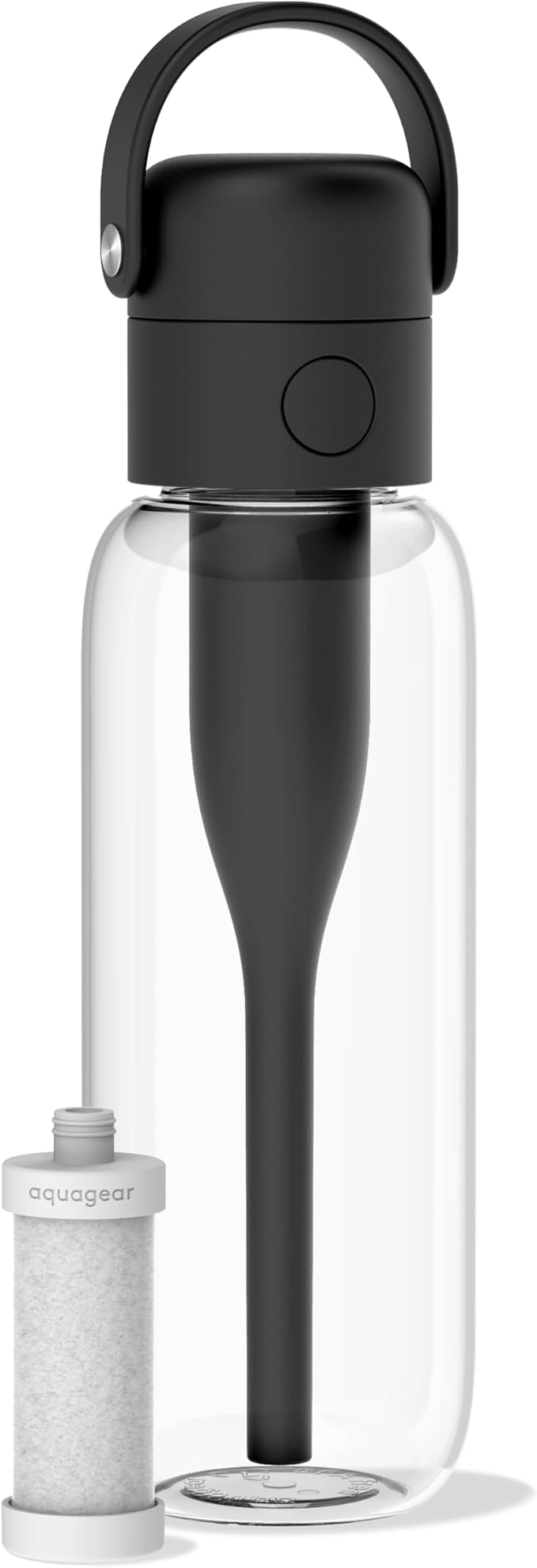 Aquagear Water Filter Bottle BPA-Free, 22oz Capacity, Removes Chlorine, PFOA/PFOS Forever Chemicals, 40 Gallon Filter Life, Black
