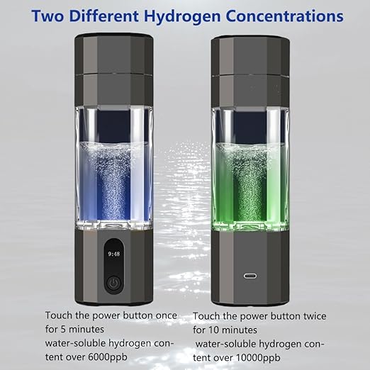 Hydrogen Water Bottle Generator - 10,000PPB/10ppm Portable Hydrogen Plastic 210ML Water Bottle Adaptor Advanced SPE/PEM Technology & 7 led Colors
