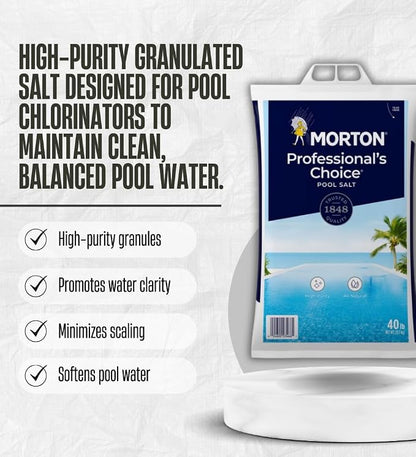Morton Professionals Choice Granule Pool Salt 40 lb Bundle with Work Gloves – Fast-Dissolving Salt for Softer Water and Comfortable Swimming Experience – Gift Set (2 Items)