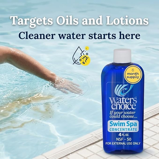 Waters Choice Water Clarifier Swim Spa Concentrate - The First and Only All Season Enzyme Application Designed Specifically for Indoor and Outdoor Swim Spas. 6 Month Supply. Minimal Sanitizer.
