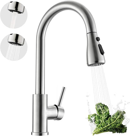 Kicimpro Kitchen Faucets with Pull Down Sprayer, NSF Certified Lead-Free 304 Stainless Steel Sink Faucet 1 Hole, Faucet for Kitchen Sink, Rv, Bar, Camper, Laundry, Easy Installation,Brushed Nickel