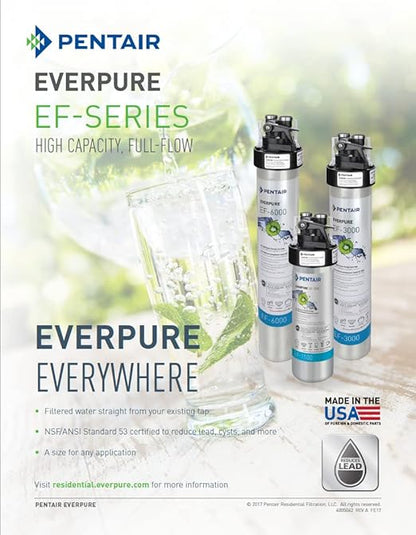 Pentair Everpure EF-3000 Quick-Change Filter Cartridge, EV985750, for Use in Everpure EF-3000 Full Flow Drinking Water System, 3,000 Gallon Capacity, 0.5 Micron