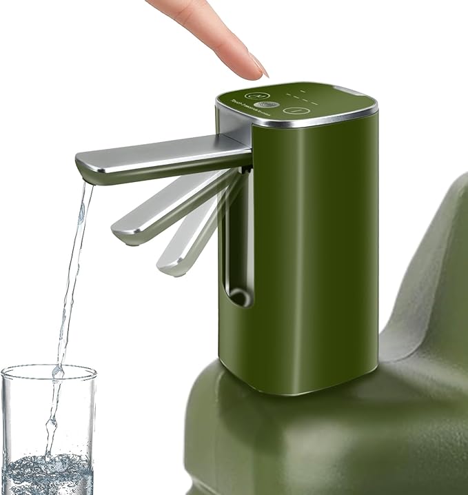 Automatic Touch Control Water Pump – Only for 5 Gallon,4.8, 3.5, 3.2Gal Water Containers, Portable Foldable Faucet for Camping, Hiking & Outdoor Use, Type-C Rechargeable, Leak-Proof & Lightweight