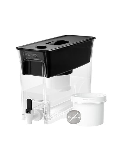 Waterdrop 35-Cup Large Water Filter Dispenser, Fluoride-Reducing, 150-Gallon Long-Life, Reduces Chlorine, PFOA/PFOS and More, BPA Free, Black (with 3 Filters)