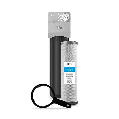 Brio Whole House Water Filter System w/Gauge & Fast-Flow CTO Carbon Block Filter 4.5" x 20" | Removes Dirt, Improves Taste & Protects Home Appliances | 900 GPH | 100,000 Gallons or 12 Months