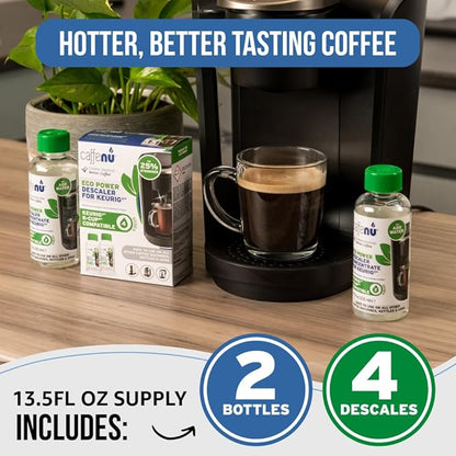 Keurig Compatible Descaling Solution. 2 Bottles of Descaler Solution. Descaling Kit Removes Limescale For Hotter Coffee. 4 Uses Descaler For Keurig Coffee Makers.
