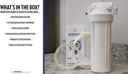 New Wave Enviro 10 Stage Plus Inline Water Filter System | 800 Gallon Capacity | Easy Install for Renters | Reduces Chlorine, Lead, Mercury, Arsenic, PFAS | Sustainable, Affordable Clean Water
