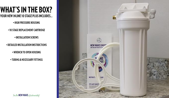 New Wave Enviro 10 Stage Water Filter, Inline Design, 800 Gallon Filter Life, Renter Friendly WaterFilter, White Color (Pack of 4)