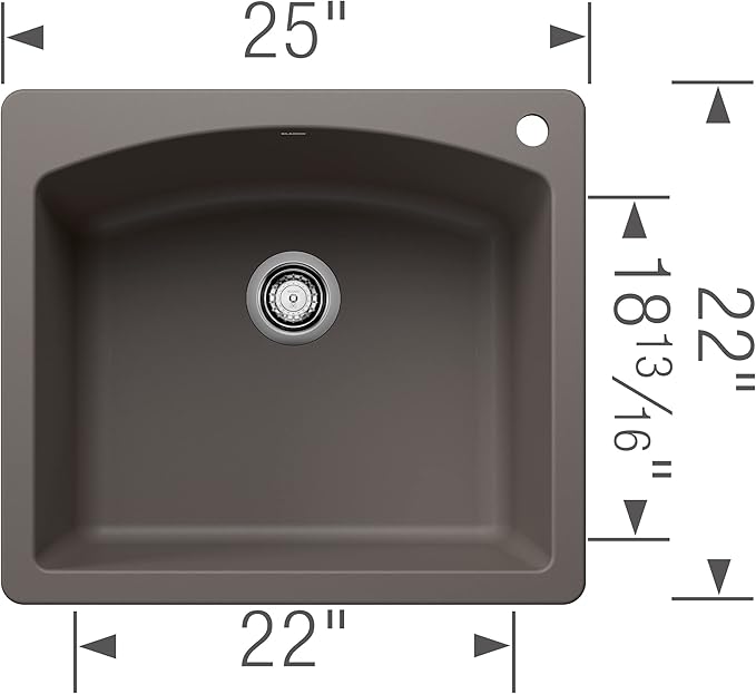 BLANCO 443097 Diamond Silgranit Single Bowl Sink Drop-In or Undermount, 25" L X 22" W - Volcano Gray
