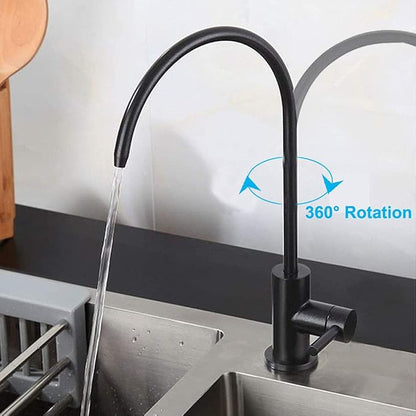 Black Drinking Water Faucet, Non-Air-Gap Beverage Faucet for Kitchen Sink | 360° Rotation Spout RO Faucet, SUS304 Stainless Steel Pure Water Filter Faucet for Reverse Osmosis Water Purify System