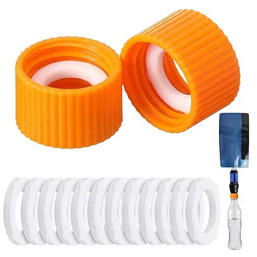 Gerrii 2 Pcs Water Filter Coupling Kit Compatible with SP150, 28 mm Threaded Filtration Couplings for Standard Plastic Bottles, Cleaning Couplers with Gasket Seals for Hiking, Camping (Orange)