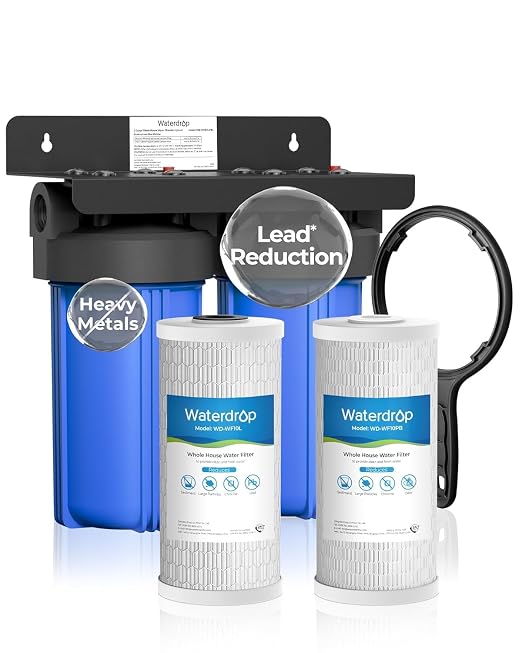Waterdrop WHF21-PBL 2-Stage Whole House Water Filter System, 5 Micron | Highly Reduces Lead, PFAS and Heavy Metals, Taste, 5-Stage Filtration, with Carbon and Sediment Filter, 1" Inlet/Outlet
