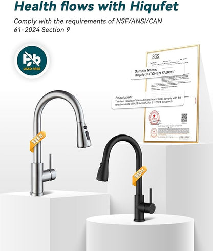 Hiqufet Black Kitchen Faucet with Pull Down Sprayer, Rv Kitchen Sink Faucets for Pot Filler, Farmhouse Camper Bar Sink Laundry Room, Fingerprint Resistant Single Hole Single Handle Stainless Steel