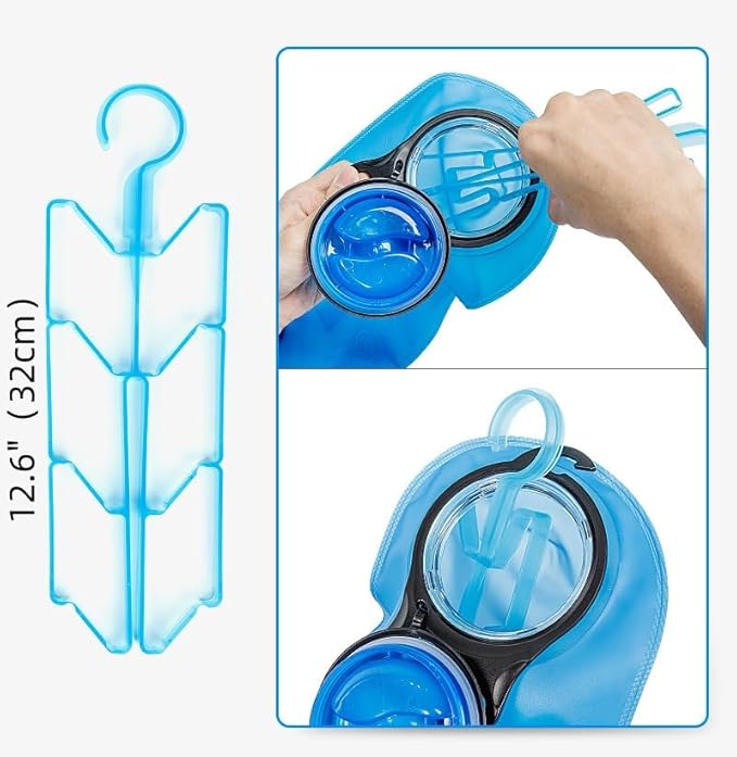 4PCS Hydration Bladder Cleaning Kit, Water Bladders Cleaner Set with Flexible Long Brush for Hose, Small Bite Valve Brush, Big Brush, Drying Collapsible Bladder Frame, Carrying Pouch