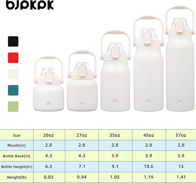 BJPKPK Insulated Water Bottles with Straw, 35 oz Stainless Steel Metal Water Bottle with One-handed Opening Lid, BPA Free Sport Jugs, Flasks for Men & Women, White