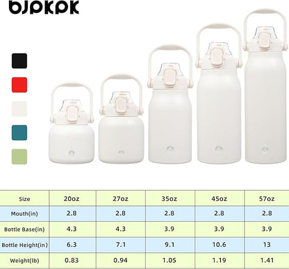BJPKPK Insulated Water Bottles with Straw, 35 oz Stainless Steel Metal Water Bottle with One-handed Opening Lid, BPA Free Sport Jugs, Flasks for Men & Women, White