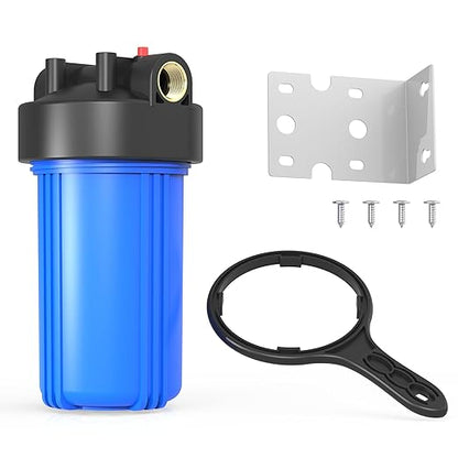 WHB10 Whole House Water Filter Housing, Fit 10"x4.5" Sediment etc Filters for Well and City Water, Big Filter Blue Pre-Filtration System for Home, 1" NPT Port, Pressure Release