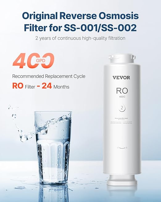VEVOR Reverse Osmosis Filter, 9-Layers RO Water Filter Replacement, Compatible with SS-001 400GPD Under Sink Water Filter, 24 Months Reverse Osmosis Filter Cartridge, Reduces Lead, Chlorine, Rust