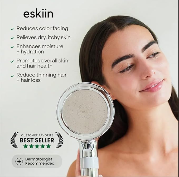 Eskiin Filtered Shower Head - Best HandHeld Shower Head With Filters For Healthy Hair & Skin - High Pressure - Reduce Dandruff, Protect Colored Hair, And Soothe Dry Skin (Black)