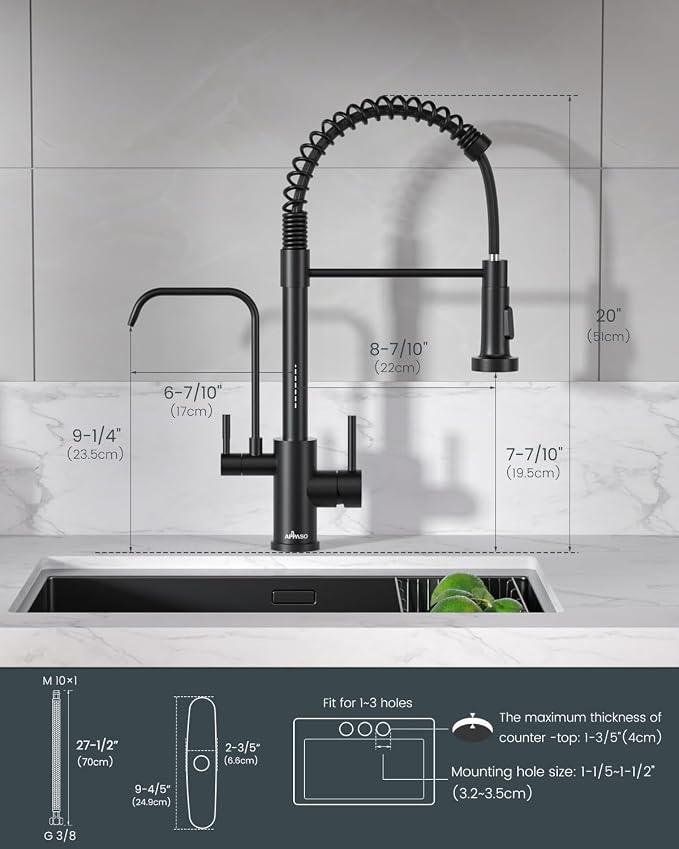 APPASO 3 Way Black Kitchen Faucet with Water Filler | NSF/ANSI/CAN 372 & Lead-free Faucet with Water Filter, 3 in 1 Drinking Sink Faucets Matte Black (Without Filtration Device)