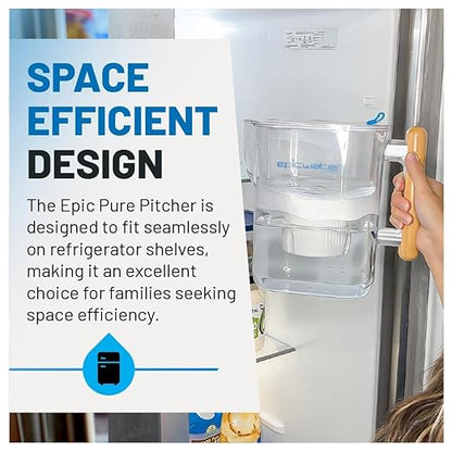 Epic Water Filters Pure Filter Pitchers for Drinking Water, 10 Cup 150 Gallon Filter, Tritan BPA Free, Removes Fluoride, Chlorine, Lead, Forever Chemicals (White & Bamboo)
