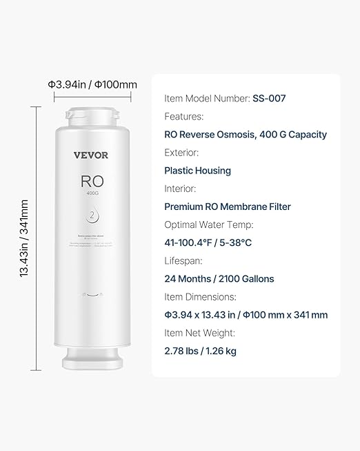 VEVOR Reverse Osmosis Filter, 9-Layers RO Water Filter Replacement, Compatible with SS-001 400GPD Under Sink Water Filter, 24 Months Reverse Osmosis Filter Cartridge, Reduces Lead, Chlorine, Rust