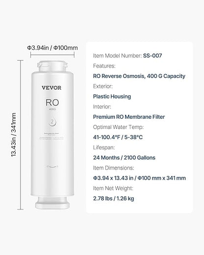 VEVOR Reverse Osmosis Filter, 9-Layers RO Water Filter Replacement, Compatible with SS-001 400GPD Under Sink Water Filter, 24 Months Reverse Osmosis Filter Cartridge, Reduces Lead, Chlorine, Rust